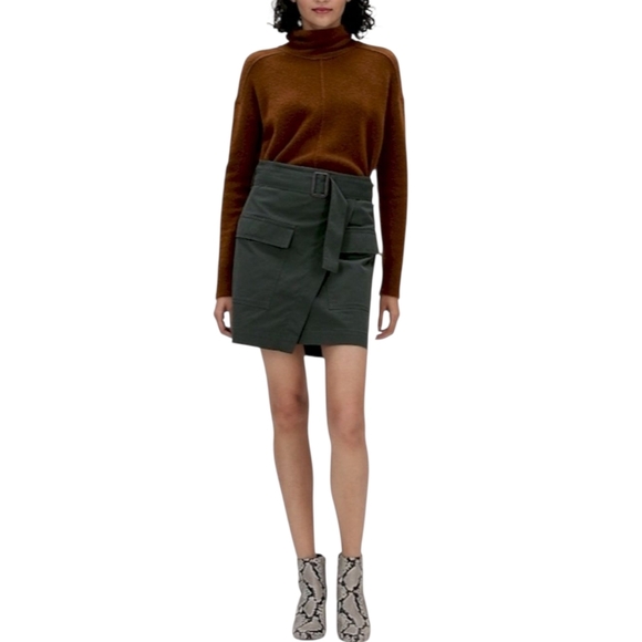 Banana Republic Utility Faux Wrap Skirt Flight Jacket Green Belt Zip Back 6 - Picture 2 of 8